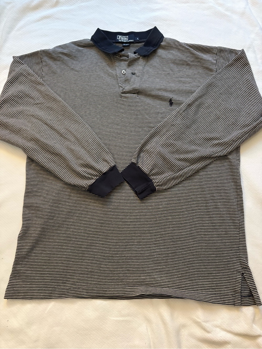 Vintage Polo by Ralph Lauren Long-Sleeve Striped Polo Shirt - Navy/White